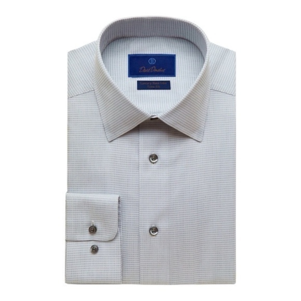 David Donahue Trim Fit Non-Iron Dress Shirt - White/Grey Stripe 16.5 32/33 NWT